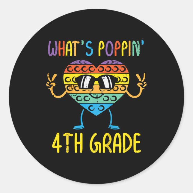 Pegatina Redonda Kids Whats Poppin 4th Grade Heart Fidget Pop It Fi (Anverso)