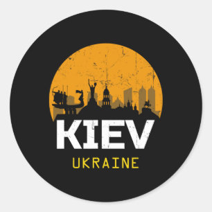 Pegatina Redonda Kiev Ucrania - Uni - Negro - Pequeño - Manga Corta