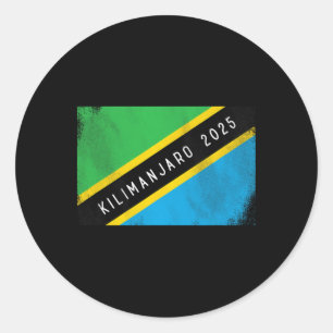Pegatina Redonda Kilimanjaro 2025 Tanzania Bandera Monte Kilimanjar