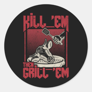 Pegatina Redonda Kill Em Grill Em Bbq