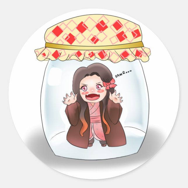 Pegatina Redonda Kimetsu no Yaiba (pegatina Nezuko chibi) (Anverso)