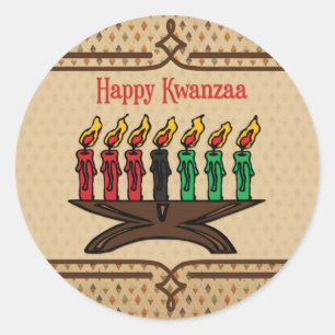 Pegatina Redonda Kinara, Kwanzaa feliz