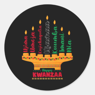 Pegatina Redonda Kinara Siete Velas Principios de Kwanzaa Feliz K