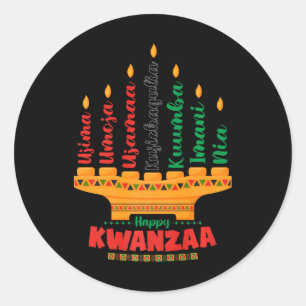 Pegatina Redonda Kinara Siete Velas Principios de Kwanzaa Feliz K