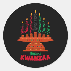 Pegatina Redonda Kinara Siete Velas Principios de Kwanzaa Feliz K