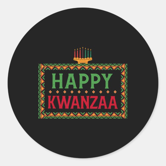 Pegatina Redonda Kinara Siete Velas Principios de Kwanzaa Feliz K (Anverso)