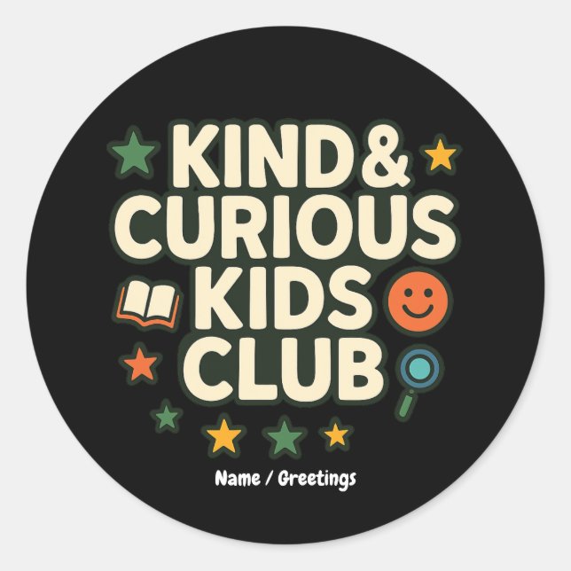 Pegatina Redonda Kind & Curious Kids Club Positive Growth Mindset  (Anverso)