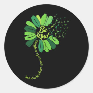 Pegatina Redonda Kind Green Ribbon Sunflower Mental Health Awarts