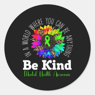 Pegatina Redonda Kind Green Ribbon Sunflower Mental Health Awarts