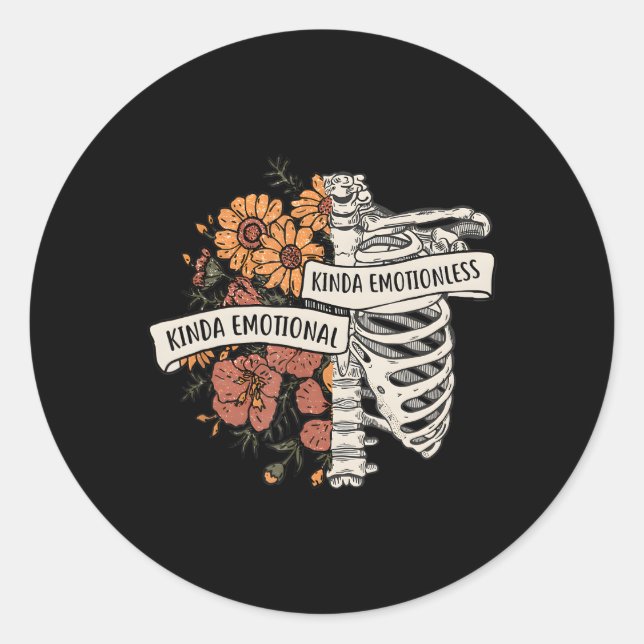 Pegatina Redonda Kinda Emocional Kinda Emotionless Floral Skeleton (Anverso)