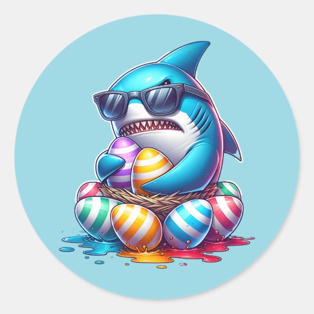 Pegatina Redonda Kinder Aufkleber mit Hai Motiv, Oster Sticker bunt (Anverso)