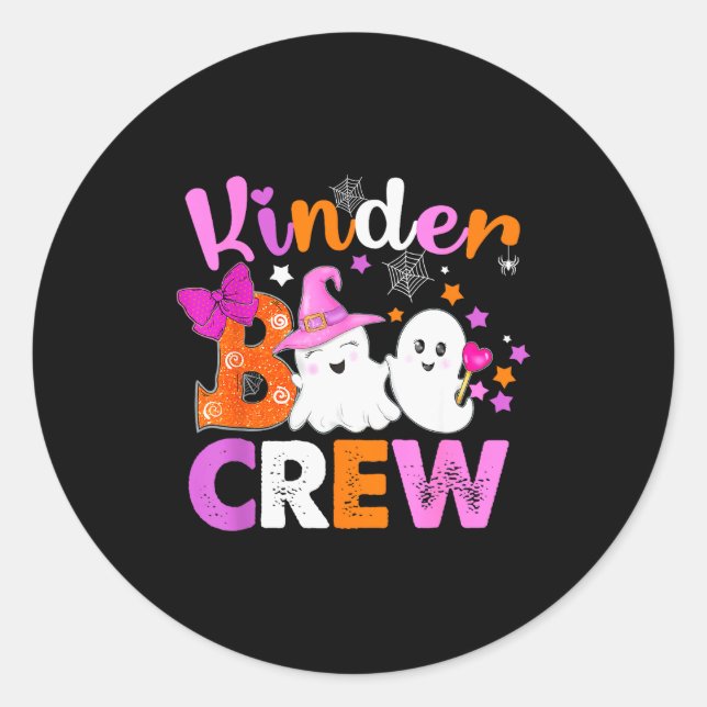 Pegatina Redonda Kinder Boo Crew Kindergarten Teacher Kids Hallowee (Anverso)