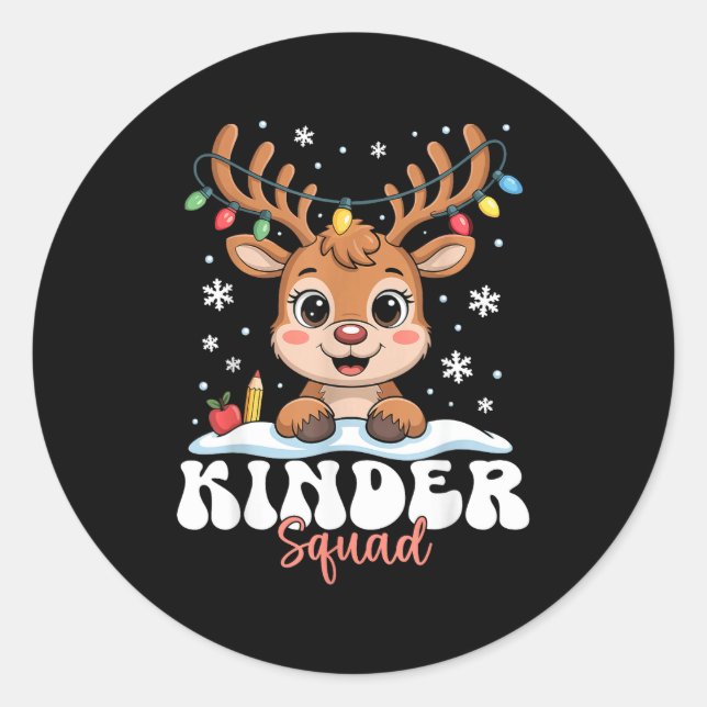 Pegatina Redonda Kinder Squad Reindeer Christmas Lights Cute Winter (Anverso)