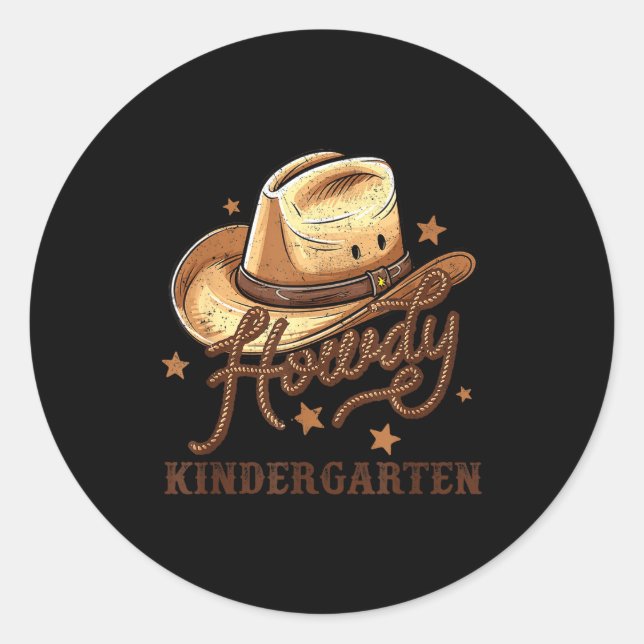 Pegatina Redonda Kindergarten Teacher Rodeo Cowboy Western Howdy Ki (Anverso)