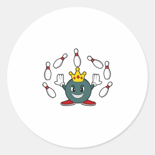 Pegatina Redonda King en Bowling con bolas (Anverso)