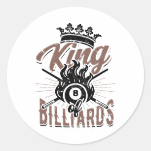 Pegatina Redonda King Of Billiards - Piscina De 8 Plantas Y Chalk