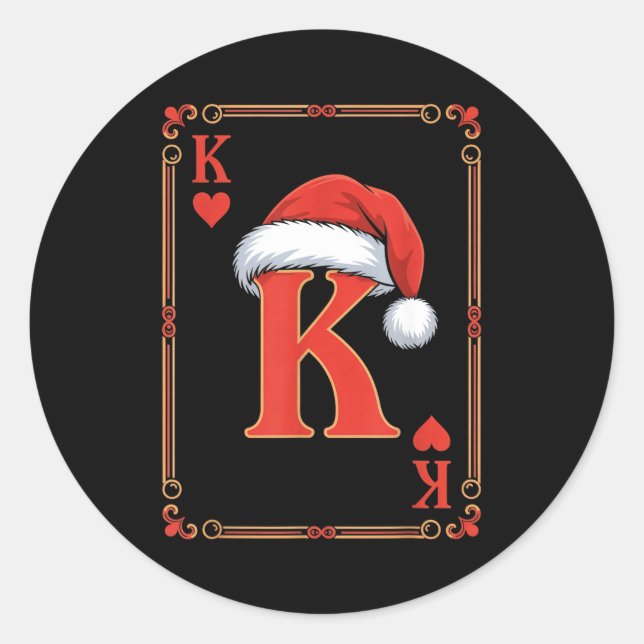 Pegatina Redonda King Of Hearts Christmas Costume Playing Cards Kin (Anverso)