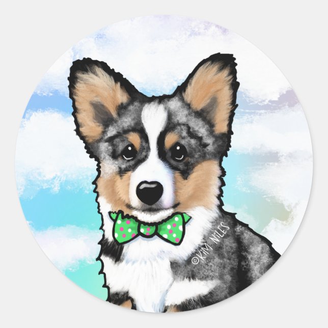 Pegatina Redonda KiniArt Merle Corgi (Anverso)