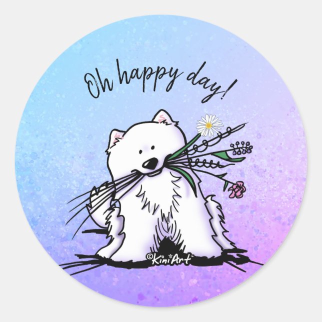 Pegatina Redonda KiniArt Samoyed (Anverso)