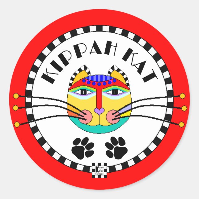 Pegatina Redonda Kippah Kat (Anverso)