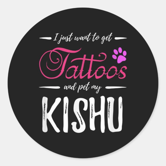 Pegatina Redonda Kishu Dog Lover Tattoo Divertida Perra Mamá Regalo (Anverso)