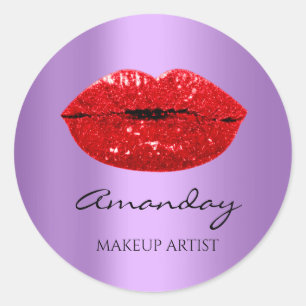 Pegatina Redonda Kiss Labios maquillaje nombre artista Gracias Rosa