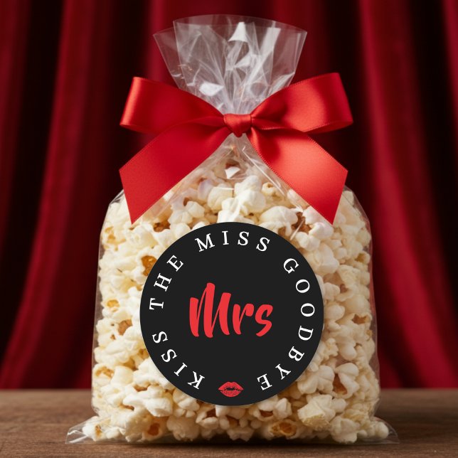 Pegatina Redonda Kiss the Miss Goodbye Mrs Bachelorette Party (Subido por el creador)