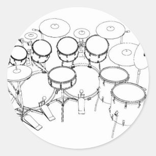 Pegatina Redonda Kit de batería de 10 piezas: Dibujo en blanco y ne