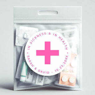 Pegatina Redonda Kit de Emergencia Rosa Fuerte En Sickness and in H
