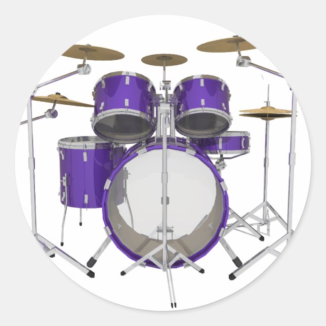 Pegatina Redonda Kit de tambor morado: (Anverso)