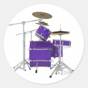 Pegatina Redonda Kit de tambor morado/violeta: