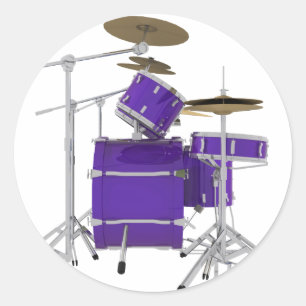 Pegatina Redonda Kit de tambor morado/violeta: