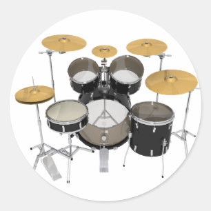 Pegatina Redonda Kit de tambor negro: