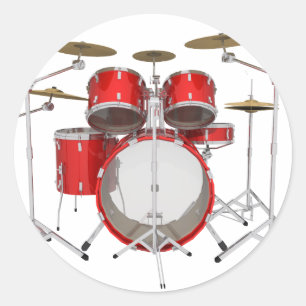 Pegatina Redonda Kit de tambor rojo: