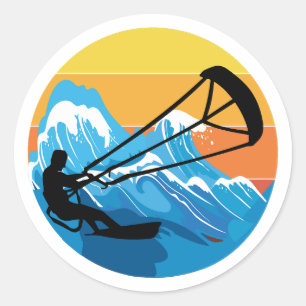 Pegatina Redonda Kitesurf Kitesurf Kiteboarding Retro Vintage