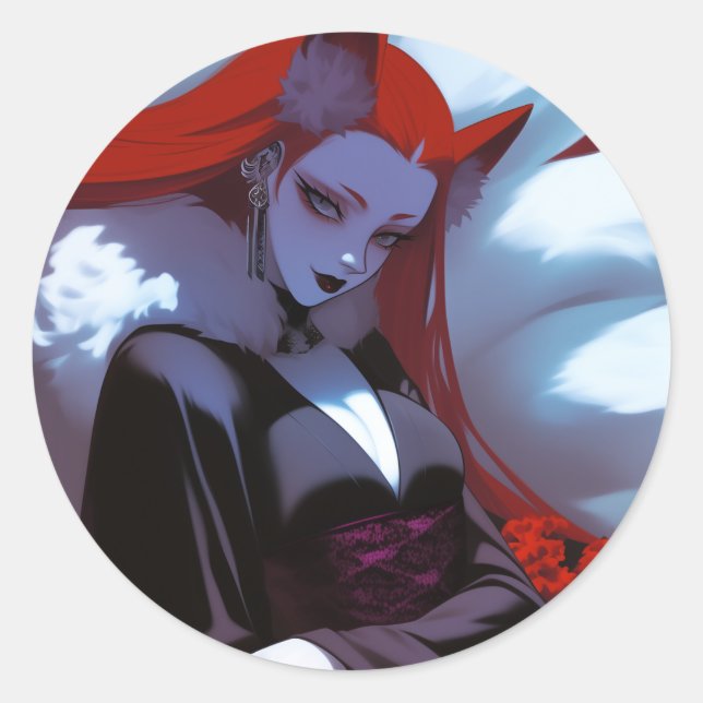 Pegatina Redonda Kitsune (Anverso)