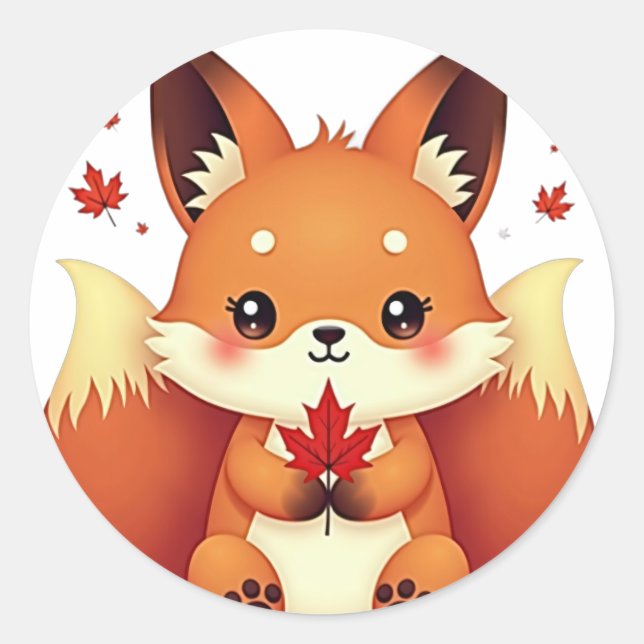 Pegatina Redonda Kitsune de nueve colas (Anverso)