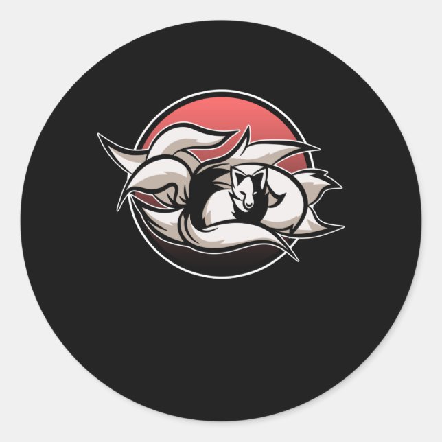 Pegatina Redonda Kitsune Kawaii Kami Fox Japonesa (Anverso)