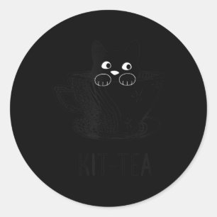Pegatina Redonda KitTea Cat Lover Cute Y Divertido Gato Negro