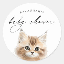 Pegatina Redonda Kitten acuarela | Favor de Baby Shower de gato lin