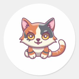 Pegatina Redonda Kitten Kawaii lindo personalizado colorido