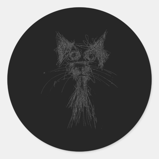 Pegatina Redonda Kitten Lover Abstract Scribble Art Cute Cat Cat  (Anverso)