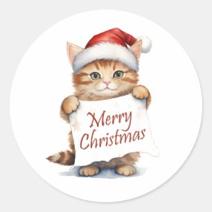 Pegatina Redonda Kitten Merry Christmas