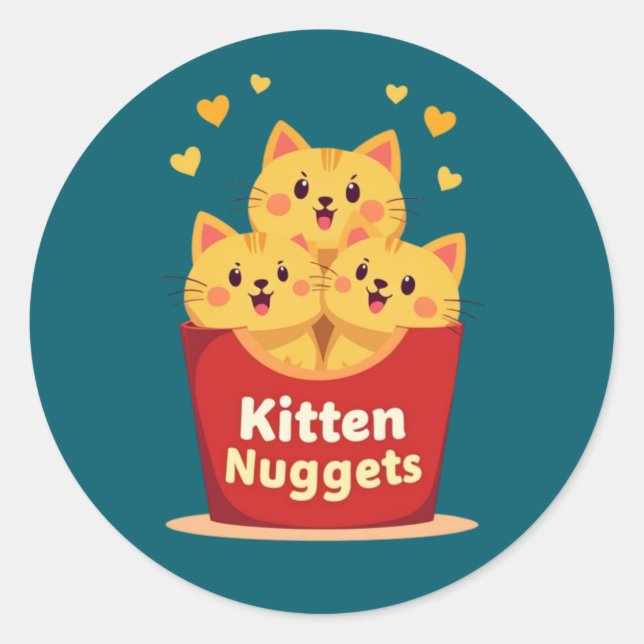 Pegatina Redonda Kitten Nuggets – 100% Cute, Zero Chicken (Anverso)