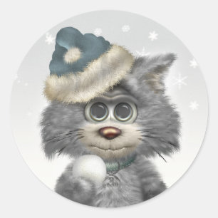 Pegatina Redonda Kitty Cats Winter Wonderland
