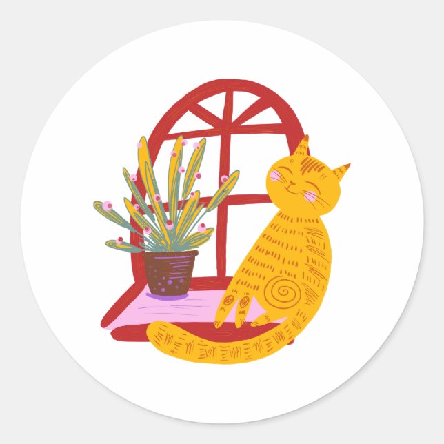 Pegatina Redonda Kitty, oh tan feliz, lindo y cariñoso, (Anverso)