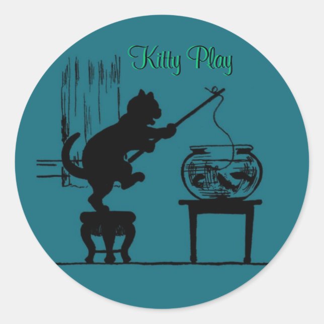 Pegatina Redonda Kitty Play Green Cat Silhouette Pegatinas (Anverso)