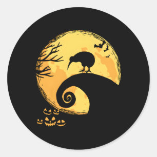 Pegatina Redonda Kiwi Bird And Moon Halloween
