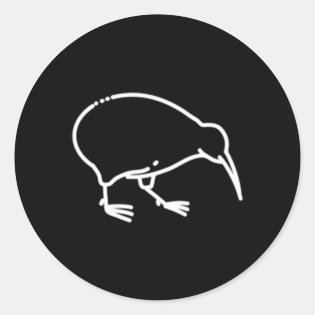 Pegatina Redonda Kiwi Bird Badge Patch Line Icon New Zealand (Anverso)