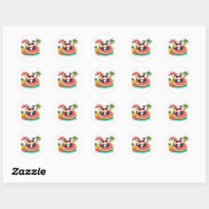 Pegatina Redonda Kiwi Float Panda 🐼 Cute Tropical Beach Sticker